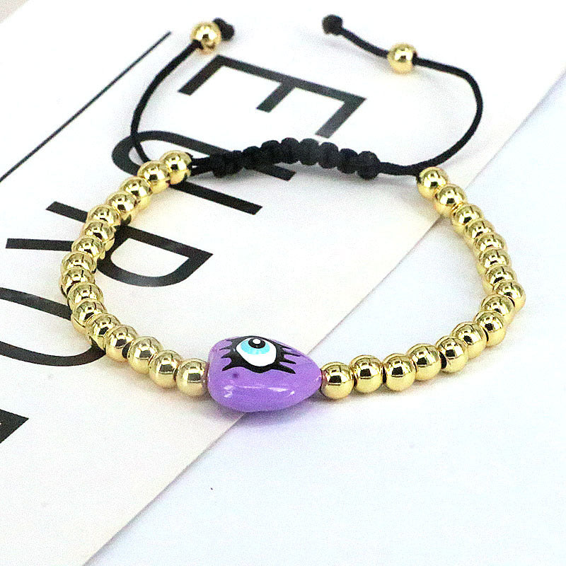 Wholesale Drip Oil Plastic Heart Shape Devil's Eye Copper Bead Braided Bracelet